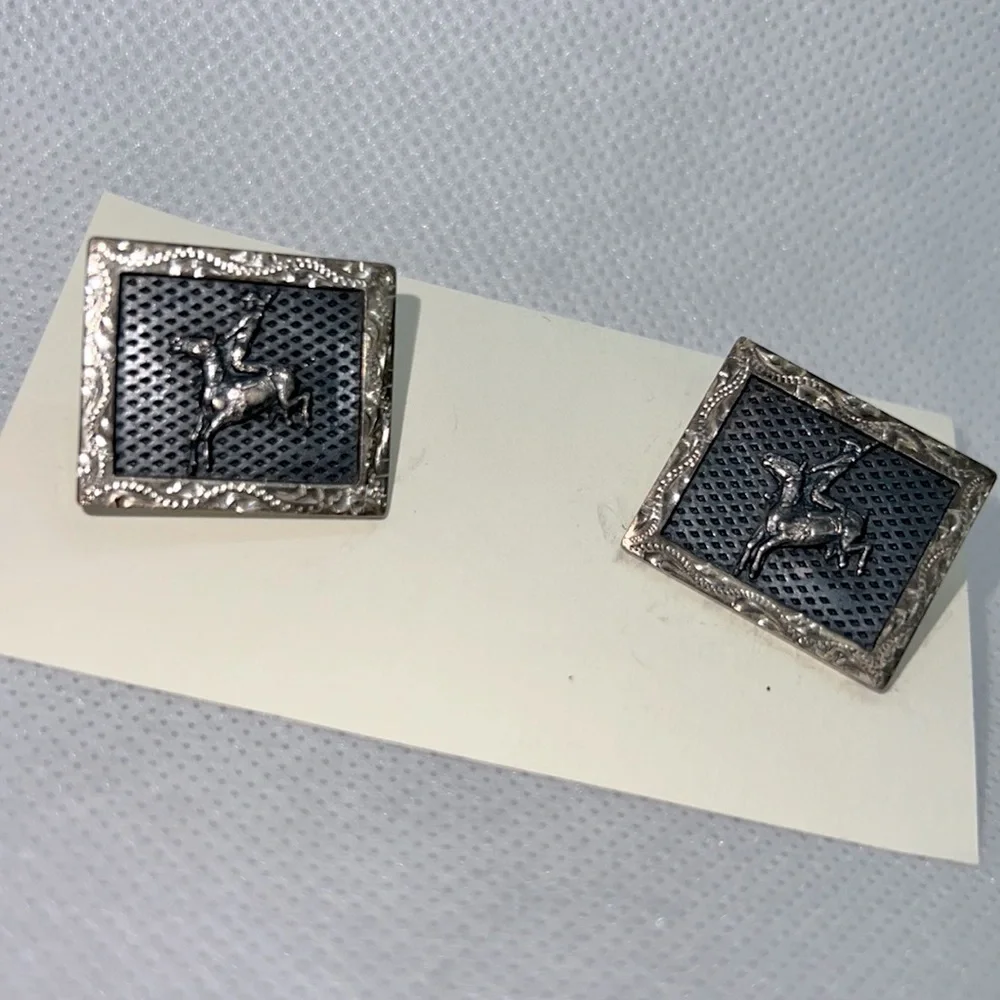 VINTAGE CUFF LINKS STAMPED “STERLING” SILVER WESTERN BRONCO HORSE